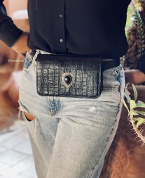 Beltbag leather croco black with jewelry