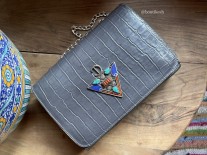 Bag jewelry leather croco grey with artisanal jewelry fibule