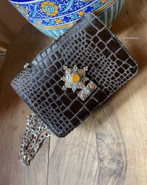 Bag jewelry hairy leather dark brown with berber jewelry