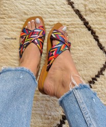 Sandals leather x with colorful galons