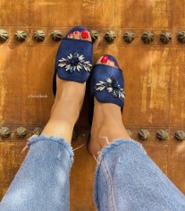 Sandales suede leather blue with jewelry