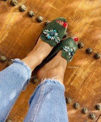 Sandales suede Leather green with jewelry
