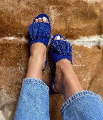 Sandales en daim à franges bleu majorelle