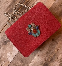 Bag jewelry leather red caviar with khmissa red blue