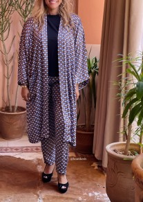 Ensemble 2 pieces en crêpe bleu ciel Camel blanc noir kimono manches longues et pantalon droit avec bande toute élastique taille S/M/L et XL
