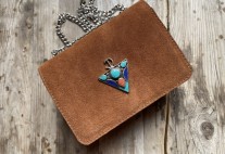 Bag jewelry suede leather camel with artisanal jewelry