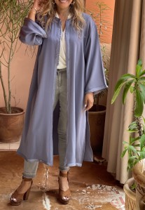 Kimono en crêpe gris bleu avec Sfifa et aqadi taille standard