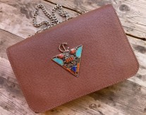 Bag jewelry leather brown with artisanal jewelry handmade size: 23/15cm