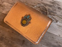 Bag jewelry leather craquelé salmon with khmissa handmade size: 18/13cm
