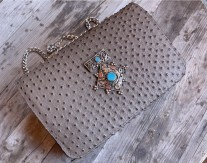 Bag jewelry leather beige with artisanal jewelry handmade size: 23/15cm
