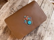 Bag jewelry leather camel with khmissa handmade size: 23/15cm