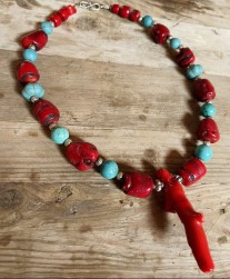 Necklace handmade with resin corail red & turquoise  berbere typical
