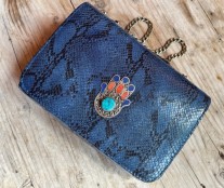 Jewelry bag leather croco blue black with artisanal khmissa handmade size: 23/15cm