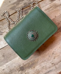 Jewelry bag leather green with artisanal jewelry green handmade size: 18/13cm