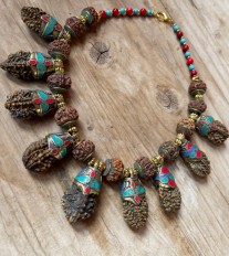 Necklace handmade with noyer brown & turquoise métal fantaisie typical berber