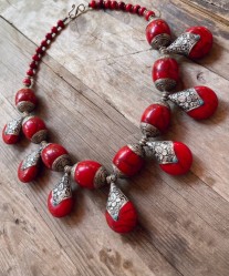 Necklace handmade with big resine red & métal fantaisie typical berber