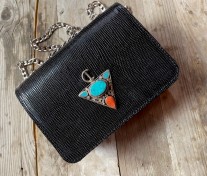 Bag jewelry leather croco black with fibule handmade size: 18/13cm