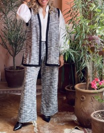Set 2pieces, gilet tweed white & black with black sfifa & pant with elastic band size S/M/L