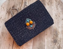 Jewelry bag tweed grey black gold with artisanal jewelry handmade size: 23/15cm