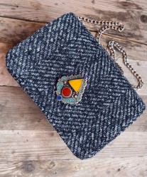 Bag jewelry tweed blue white with artisanal jewelry handmade size: 18cm/13cm