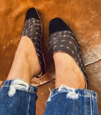Mules slippers suede leather black & leather printed black beige handmade