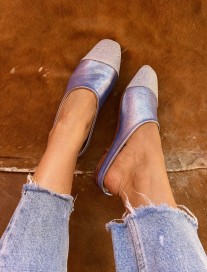 Mules slippers jeans & leather light blue silver handmade