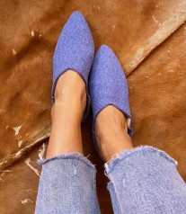Slippers Babouches flanelle light blue with berchmane handmade