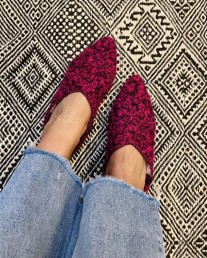 Slippers Babouches bouclette pink fushia black with berchmane handmade
