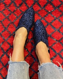 Slippers babouches velvet blue navy with berchmane handmade