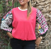 Top coton pink with colorful & large sleeves